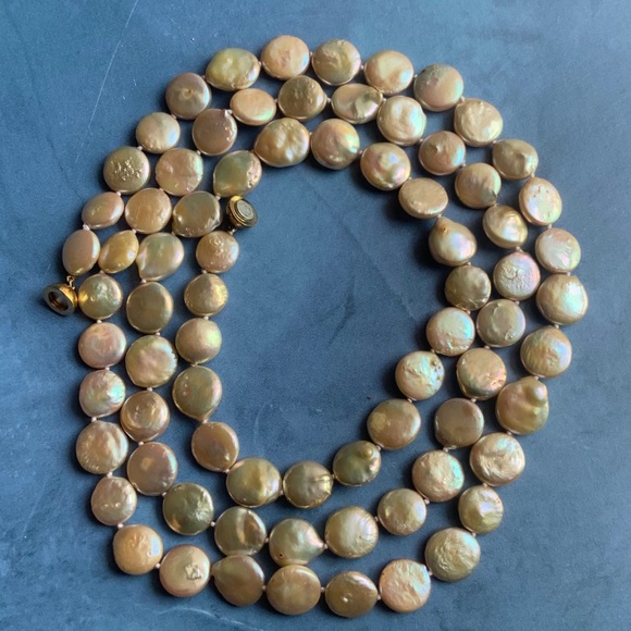 Genuine Coin Pearl 42 Inch Long Necklace New - Picture 2 of 10
